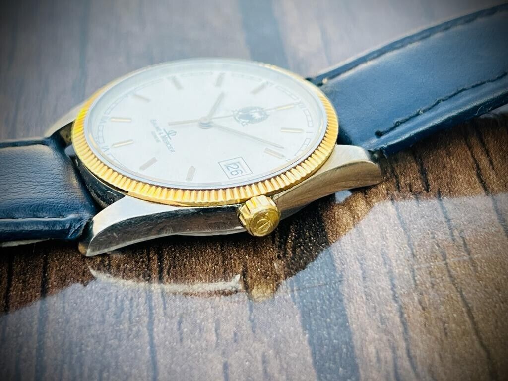 Baume & Mercier Geneve 18k Gold Bezel Quartz Mens Watch 4195 (Bahrain Gifted) - Grab A Watch Co