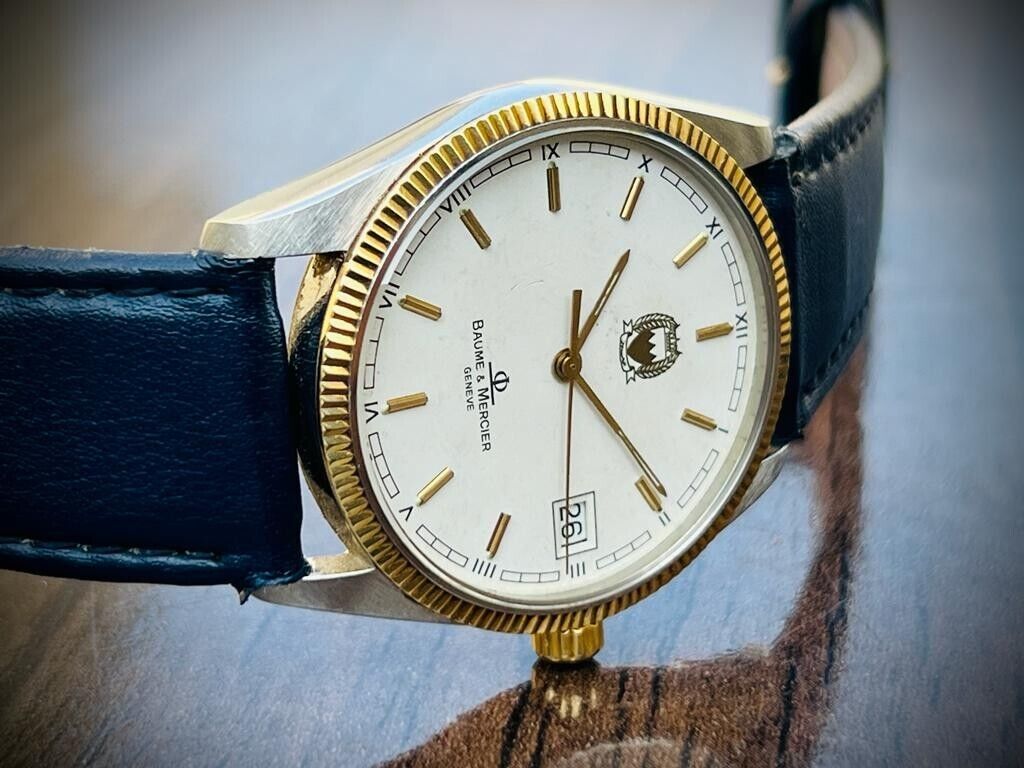 Baume & Mercier Geneve 18k Gold Bezel Quartz Mens Watch 4195 (Bahrain Gifted) - Grab A Watch Co