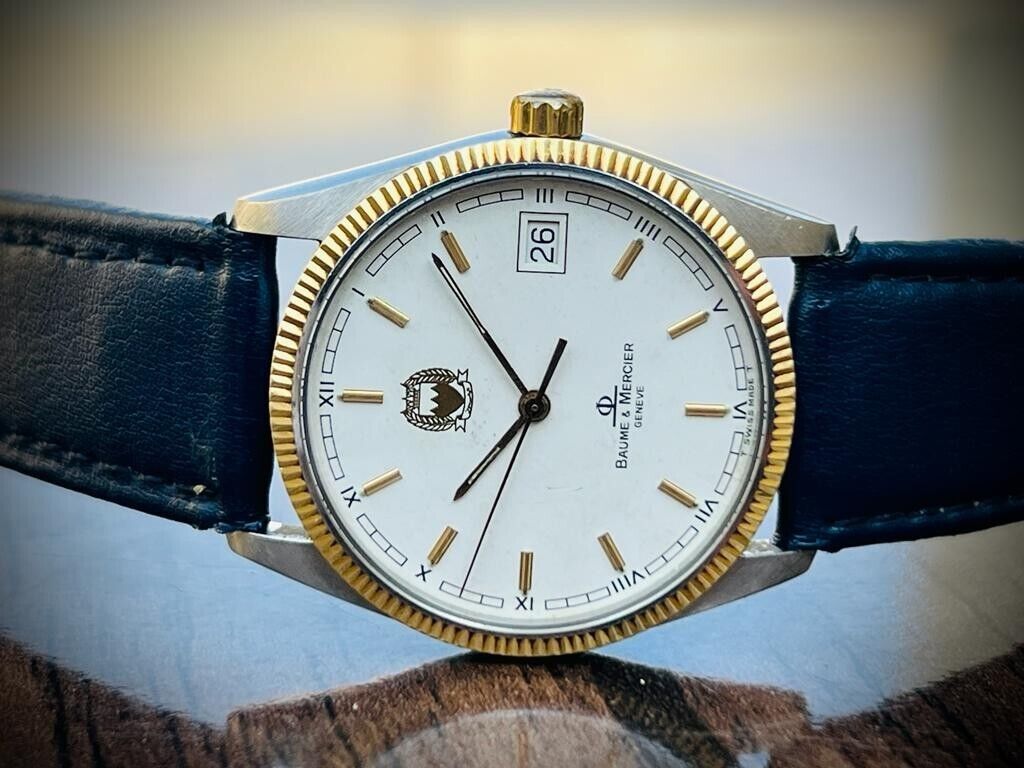 Baume & Mercier Geneve 18k Gold Bezel Quartz Mens Watch 4195 (Bahrain Gifted) - Grab A Watch Co