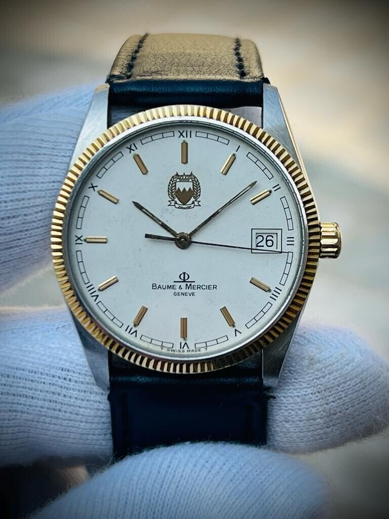 Baume & Mercier Geneve 18k Gold Bezel Quartz Mens Watch 4195 (Bahrain Gifted) - Grab A Watch Co