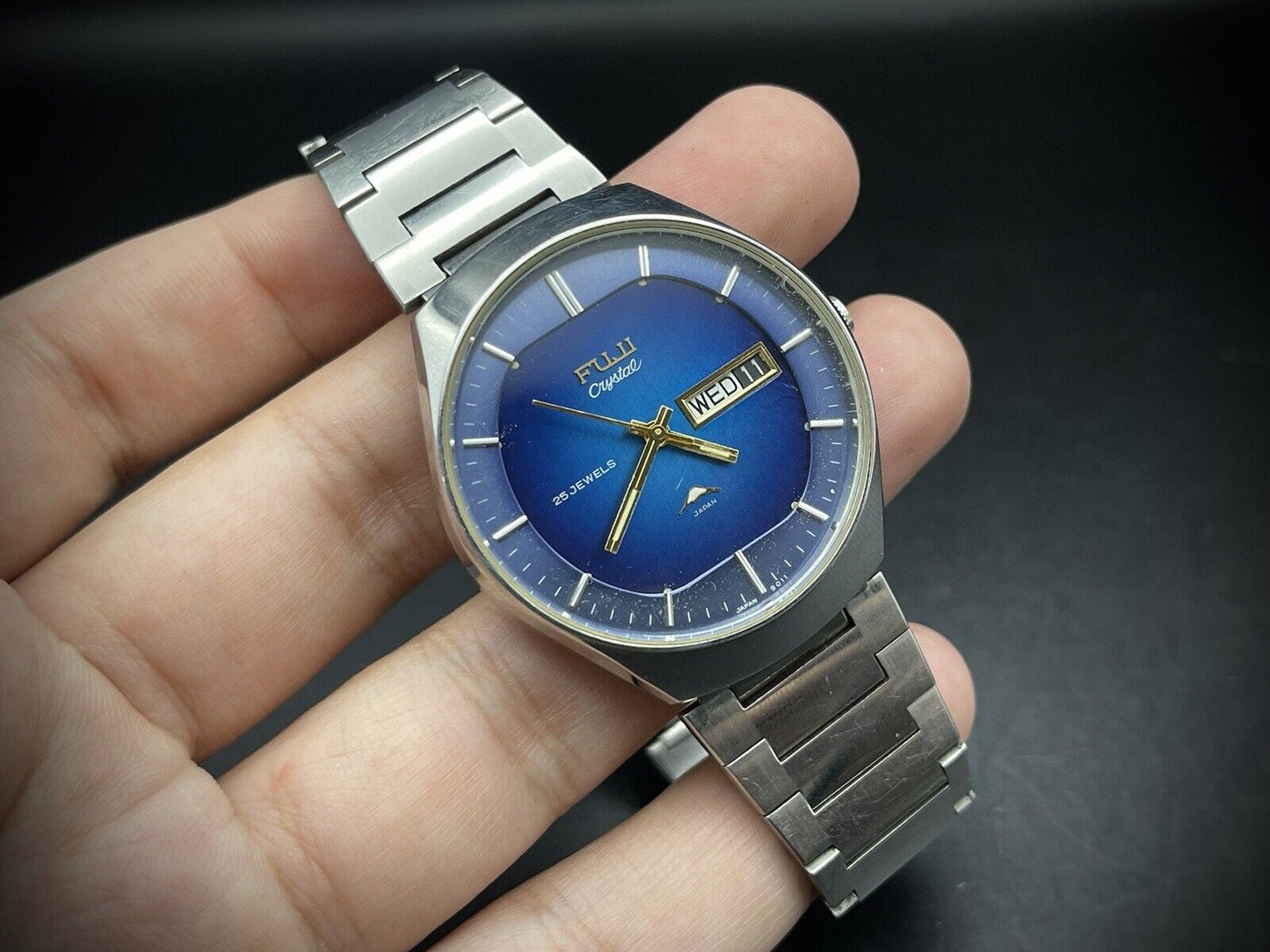 Beautiful Fuji 25 Jewels Blue Dial Automatic Mens Watch - Grab A Watch Co
