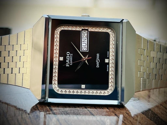 Beautiful Rado Diastar 31mm Diamond Black Dial Slim Quartz Mens Watch Swiss - Grab A Watch Co