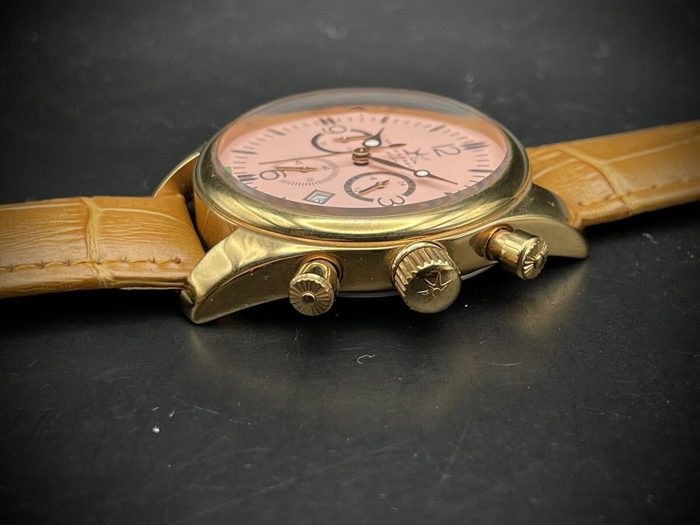 Bello & Preciso Milano Italain Mens Watch Chronograph Pink Dial NOS Quartz 40mm - Grab A Watch Co