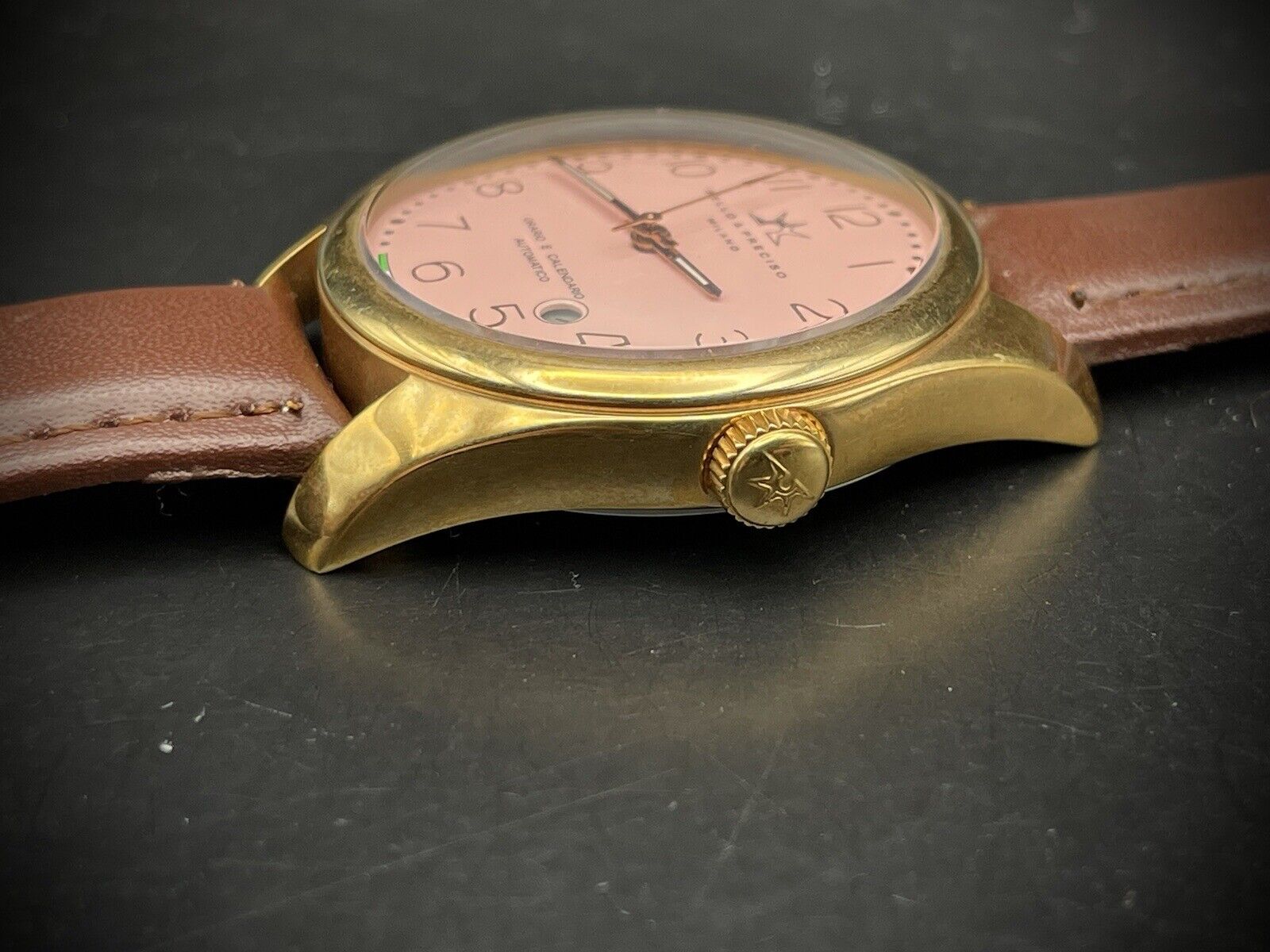 Bello & Preciso Milano Italain Mens Watch NOS Pink Dial Automatic 40mm - Grab A Watch Co