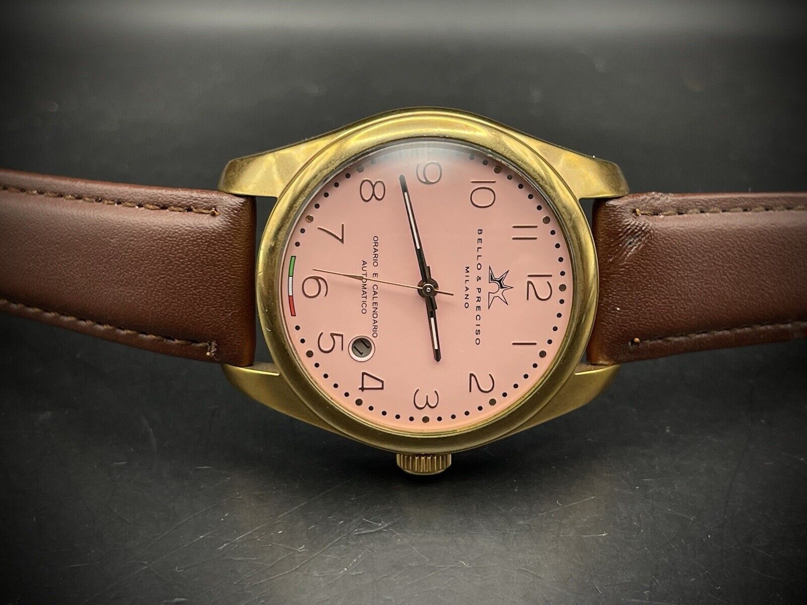 Bello & Preciso Milano Italain Mens Watch NOS Pink Dial Automatic 40mm - Grab A Watch Co