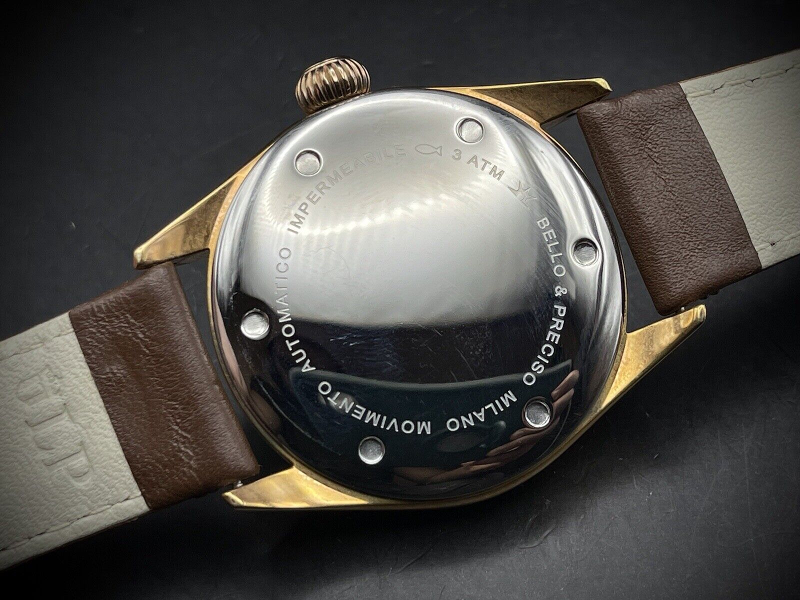 Bello & Preciso Milano Italain Mens Watch NOS Rare Brown Dial Automatic 43mm - Grab A Watch Co