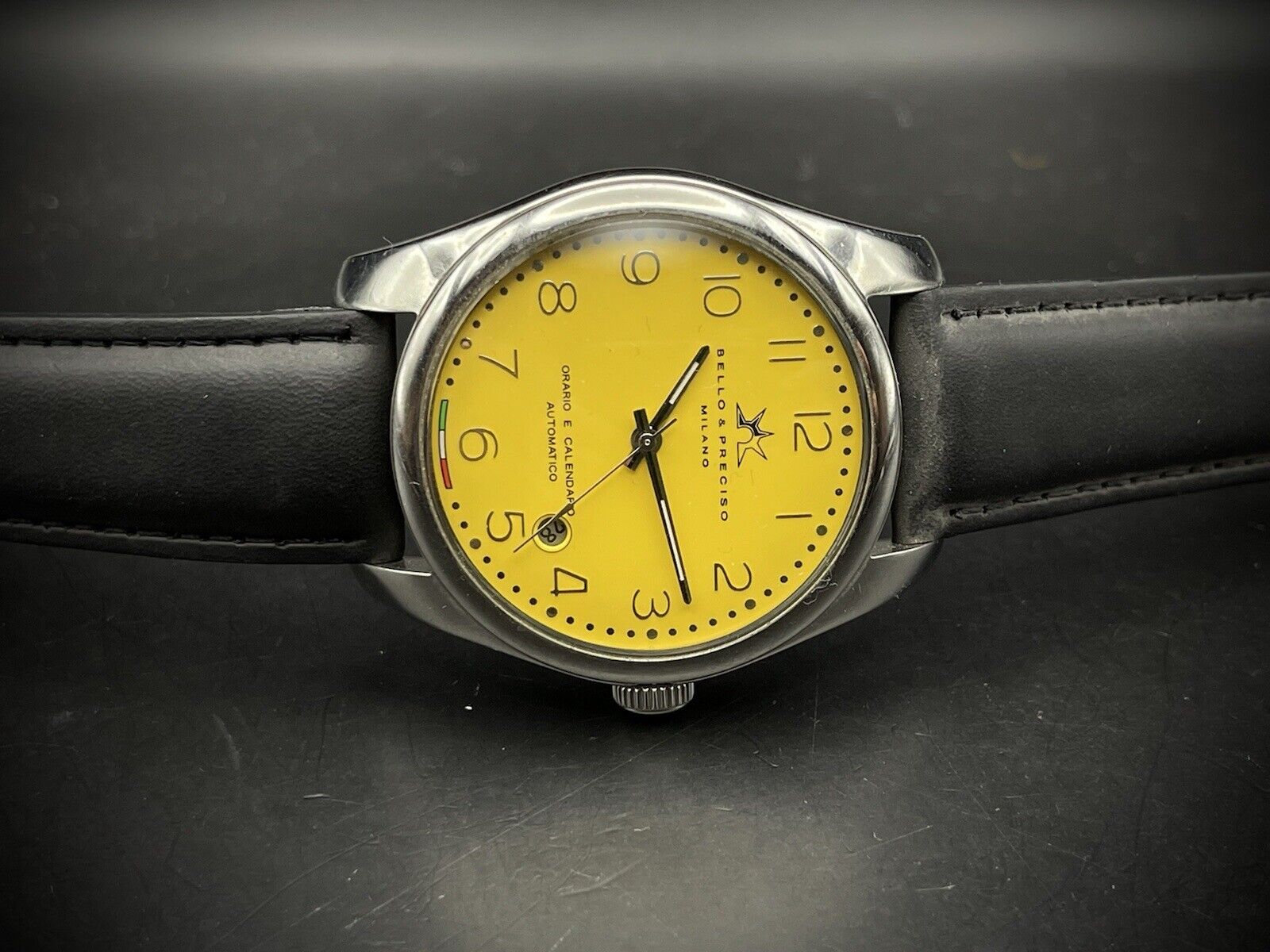 Bello & Preciso Milano Italain Mens Watch NOS Yellow Dial Automatic 40mm - Grab A Watch Co