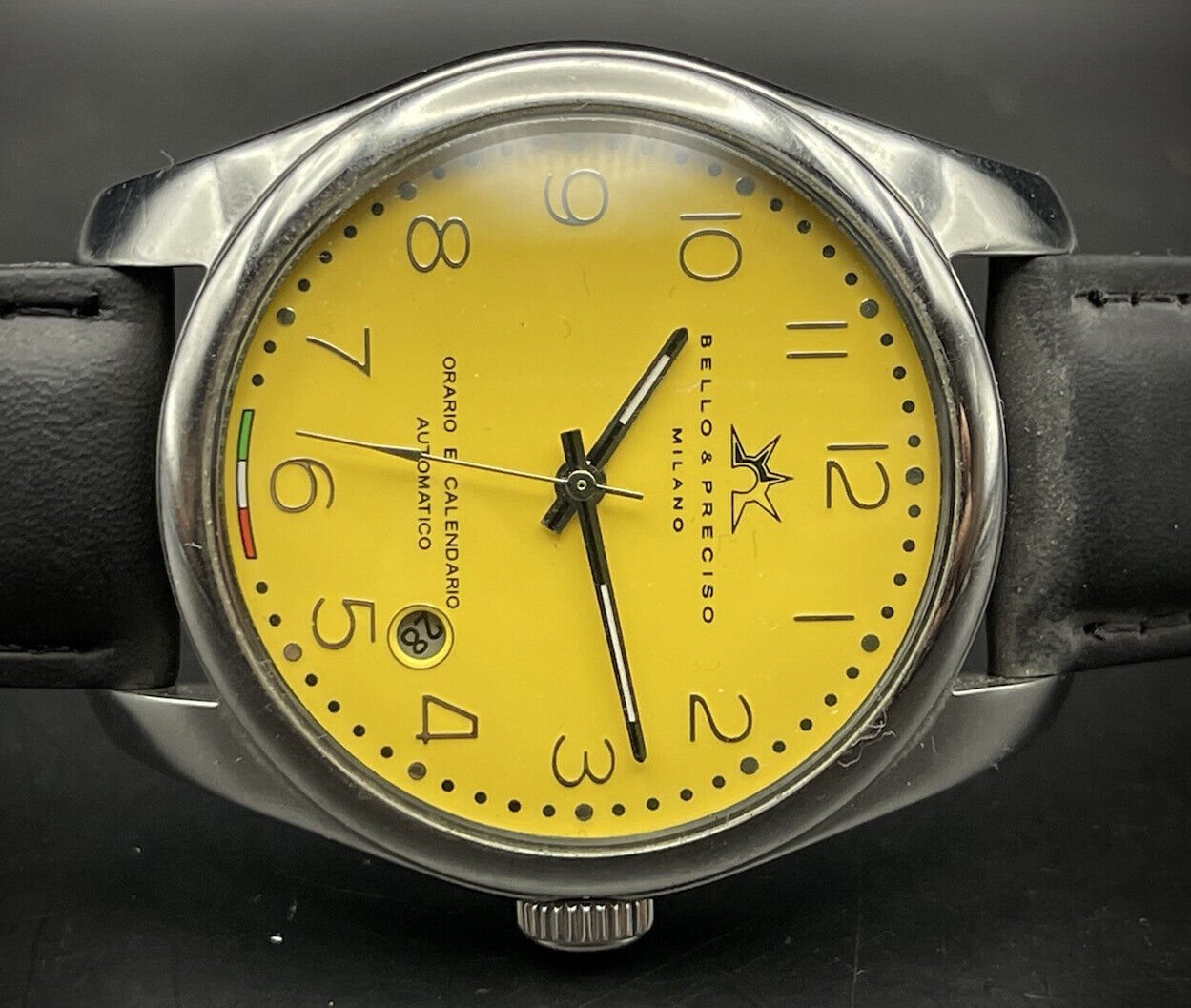 Bello & Preciso Milano Italain Mens Watch NOS Yellow Dial Automatic 40mm - Grab A Watch Co