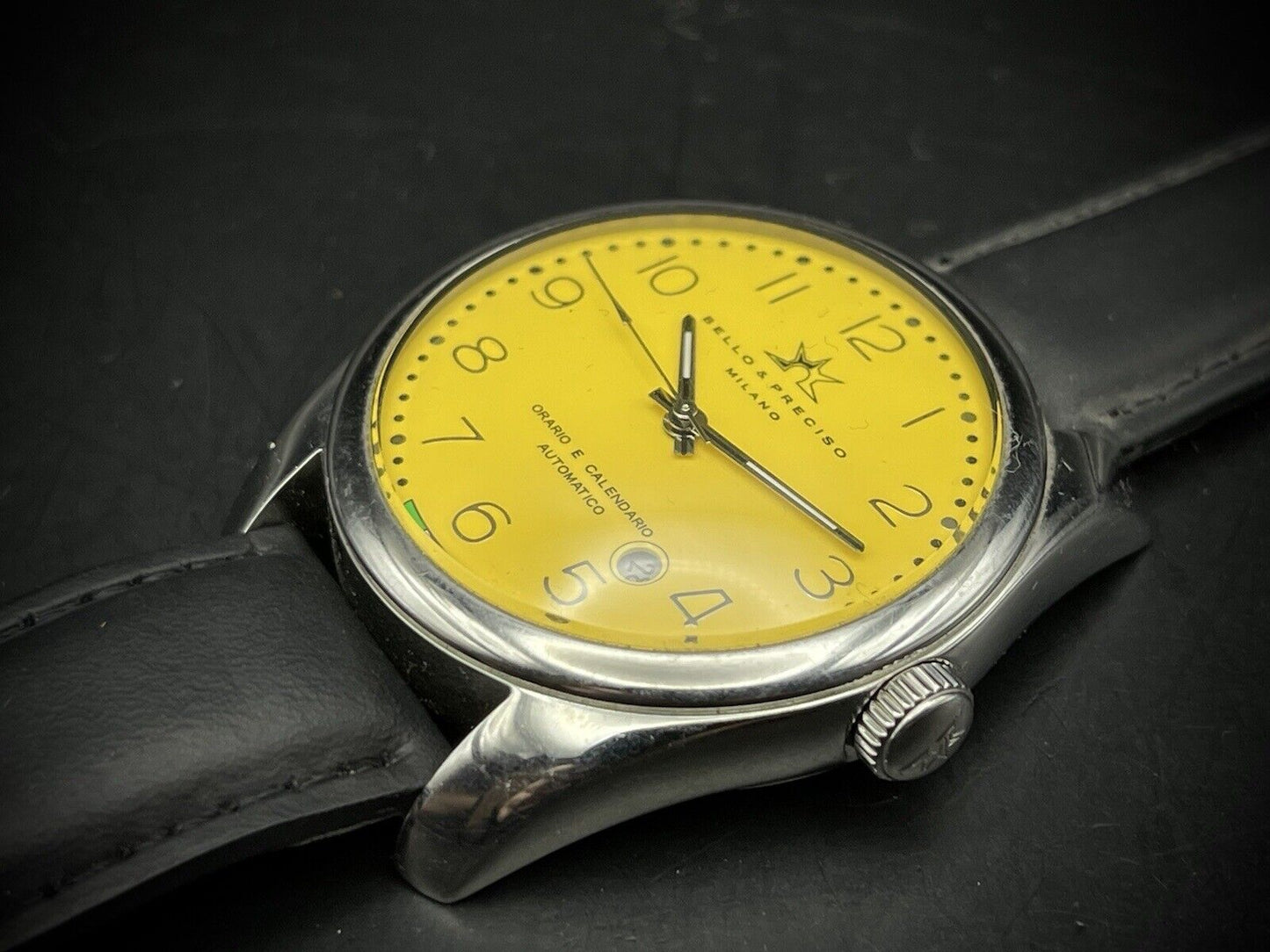 Bello & Preciso Milano Italain Mens Watch NOS Yellow Dial Automatic 40mm - Grab A Watch Co