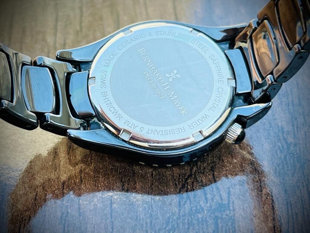 Bernhard H. Mayer La Vida MOP Dial Diamond Bezel Black Ceremic Mens Watch 38mm - Grab A Watch Co