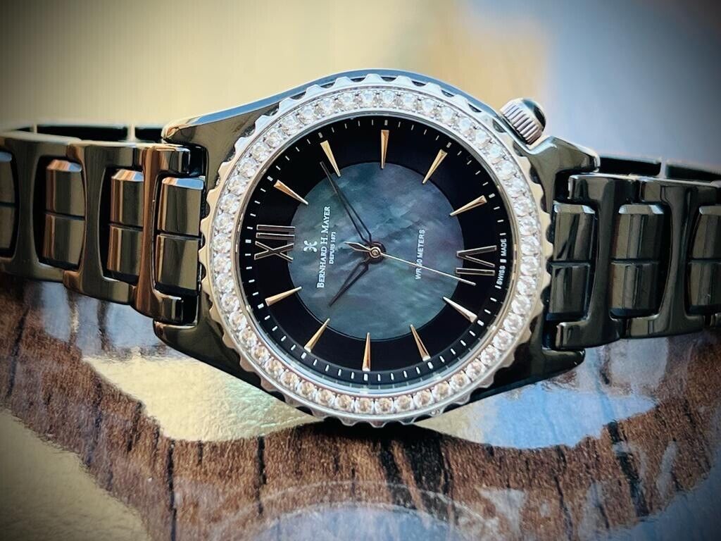 Bernhard H. Mayer La Vida MOP Dial Diamond Bezel Black Ceremic Mens Watch 38mm - Grab A Watch Co