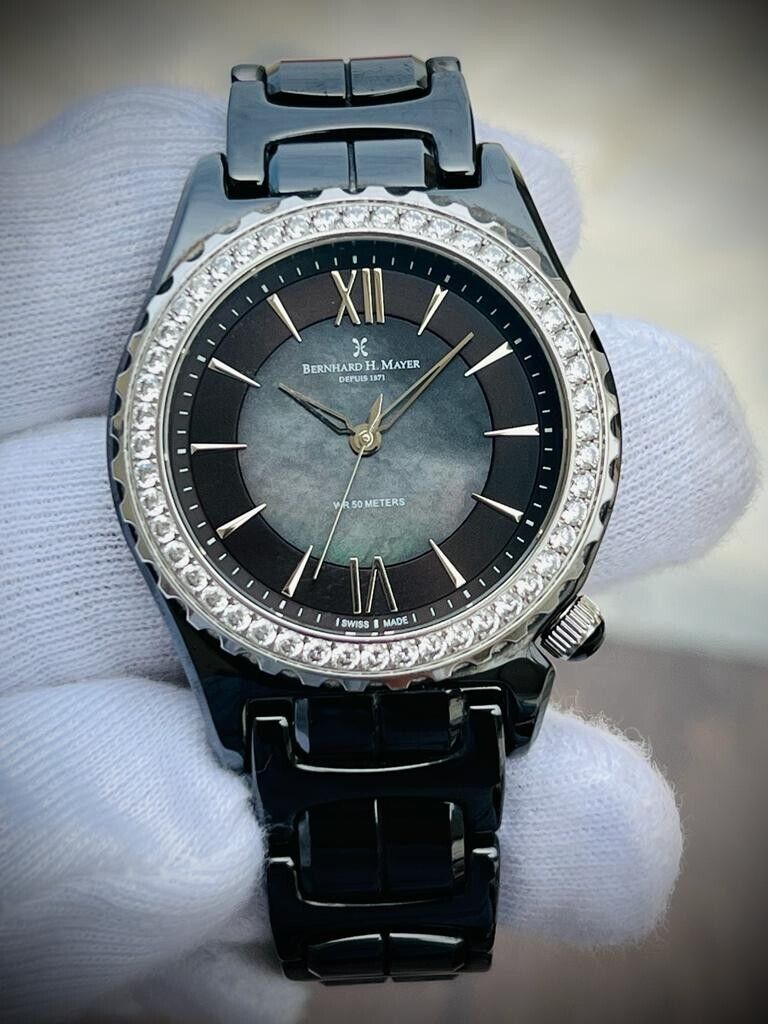 Bernhard H. Mayer La Vida MOP Dial Diamond Bezel Black Ceremic Mens Watch 38mm - Grab A Watch Co