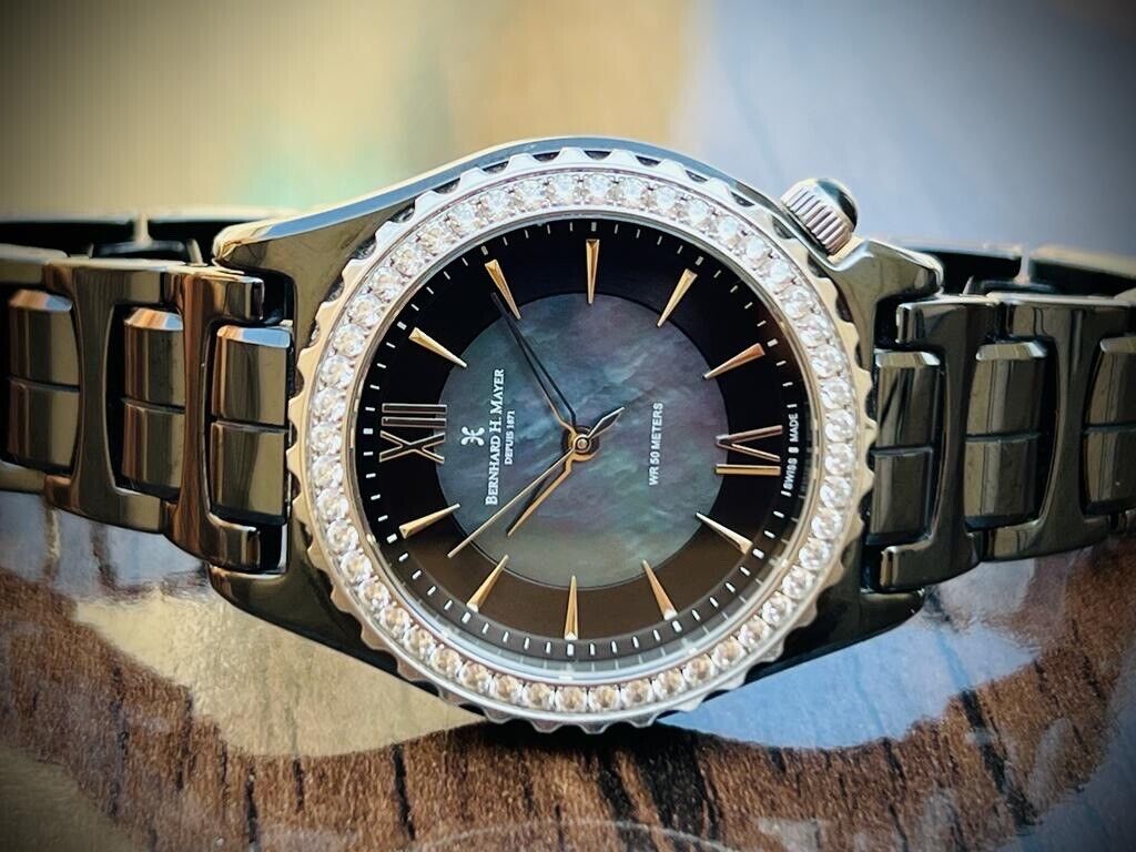 Bernhard H. Mayer La Vida MOP Dial Diamond Bezel Black Ceremic Mens Watch 38mm - Grab A Watch Co
