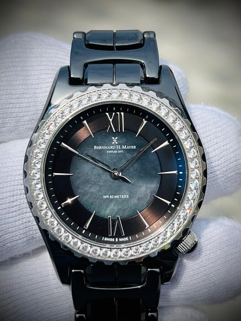 Bernhard H. Mayer La Vida MOP Dial Diamond Bezel Black Ceremic Mens Watch 38mm - Grab A Watch Co