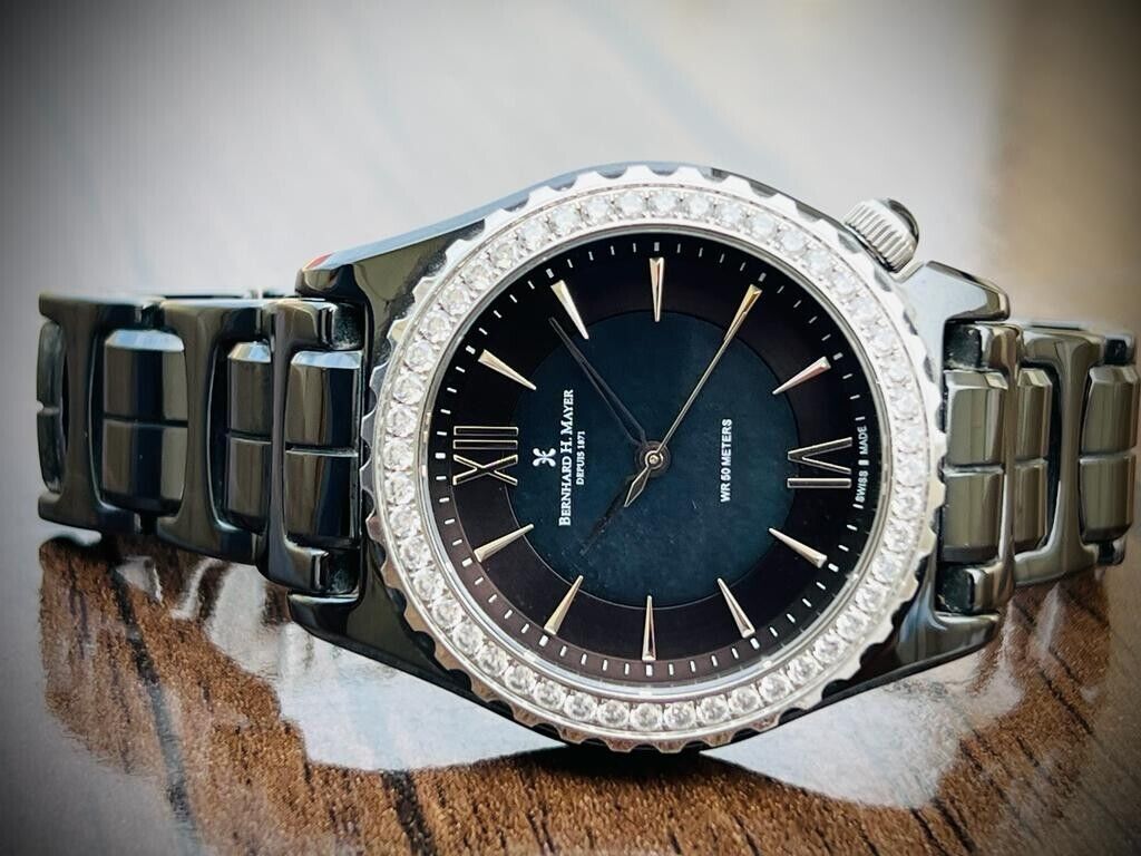 Bernhard H. Mayer La Vida MOP Dial Diamond Bezel Black Ceremic Mens Watch 38mm - Grab A Watch Co