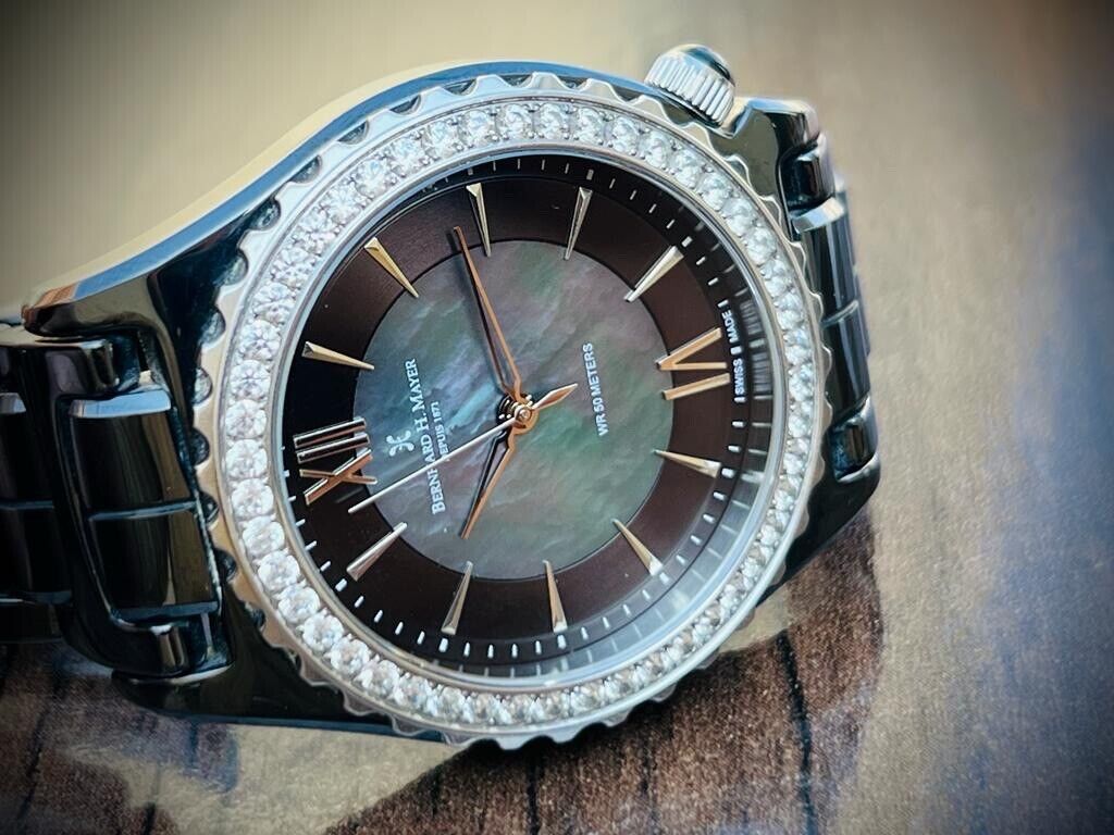 Bernhard H. Mayer La Vida MOP Dial Diamond Bezel Black Ceremic Mens Watch 38mm - Grab A Watch Co