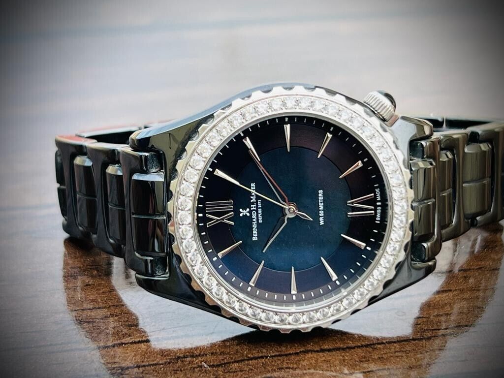 Bernhard H. Mayer La Vida MOP Dial Diamond Bezel Black Ceremic Mens Watch 38mm - Grab A Watch Co