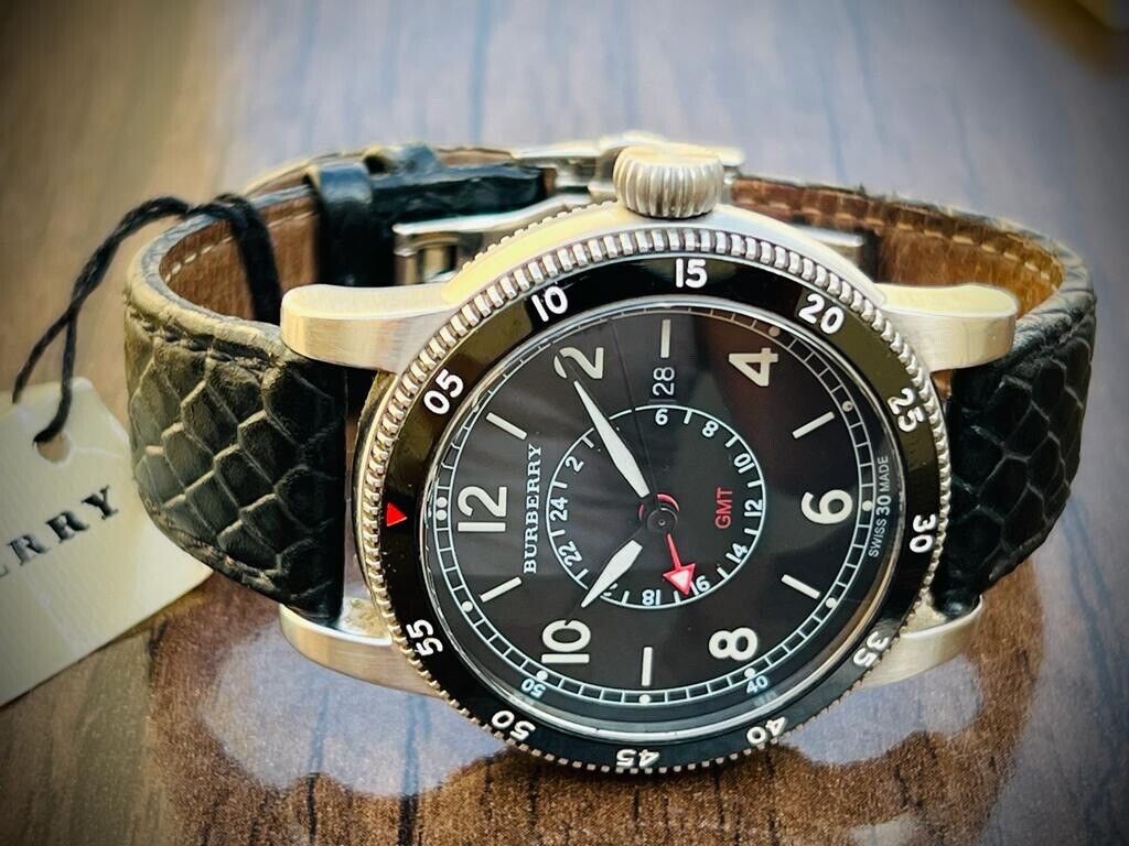 Burberry GMT Black Dial 100m Quartz 42mm Mens Watch, BU7854 Swiss Box&Papers - Grab A Watch Co