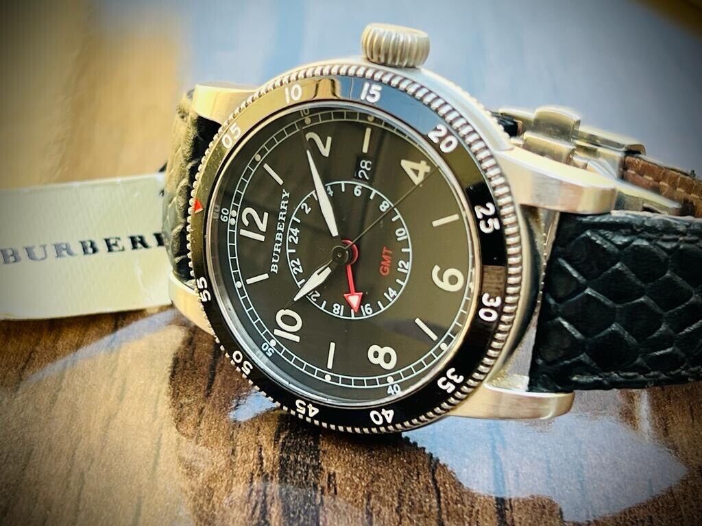 Burberry GMT Black Dial 100m Quartz 42mm Mens Watch, BU7854 Swiss Box&Papers - Grab A Watch Co