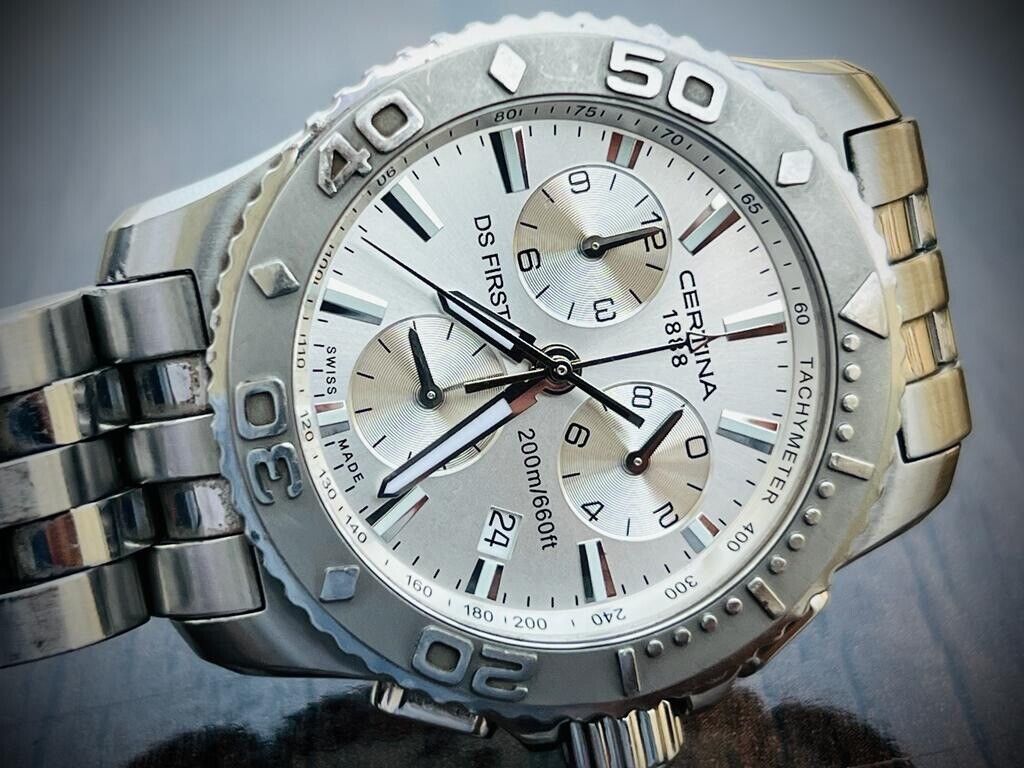 Certina DS First Chronograph 200m Silver Dial Quartz Mens Watch 42mm, Swiss Made - Grab A Watch Co