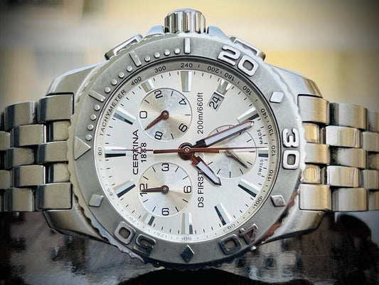 Certina DS First Chronograph 200m Silver Dial Quartz Mens Watch 42mm, Swiss Made - Grab A Watch Co
