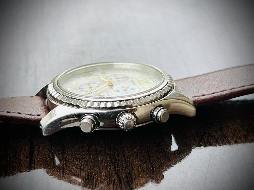 Citizen Eco Drive Chronograpgh Mother Of Pearl Dial Mens Watch 40mm, Rare - Grab A Watch Co