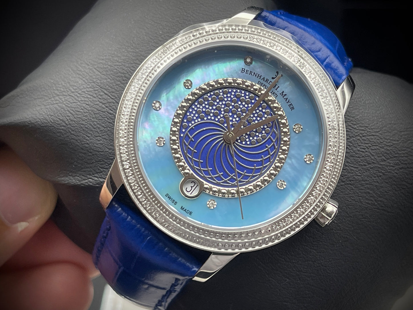 Bernhard H. Mayer Estelle Mother Of Pearl Diamond Dial Unisex Watch 37mm with box & papers