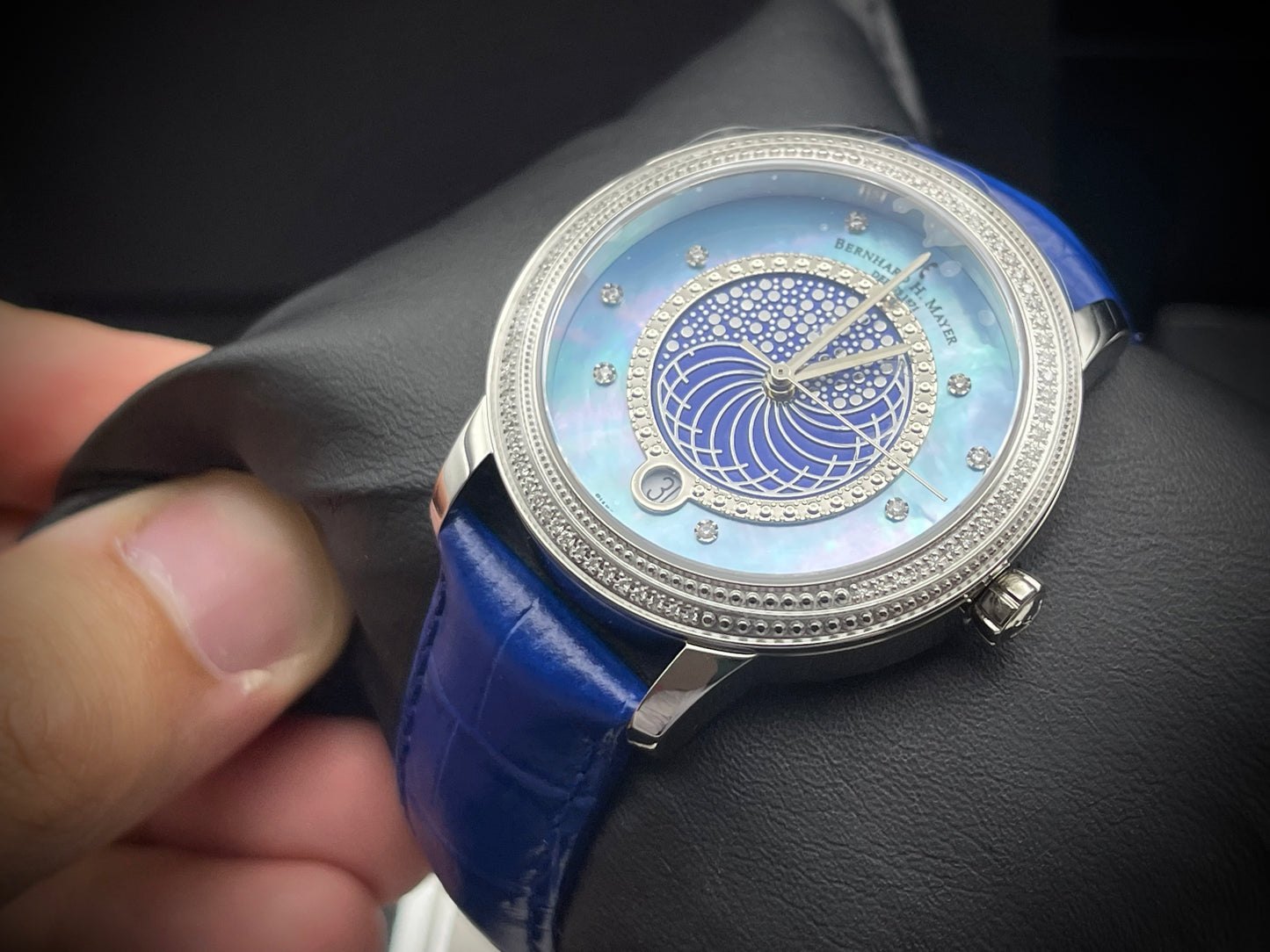 Bernhard H. Mayer Estelle Mother Of Pearl Diamond Dial Unisex Watch 37mm with box & papers