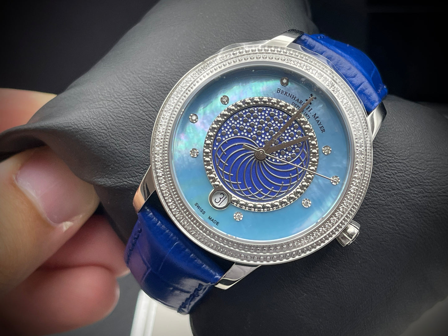 Bernhard H. Mayer Estelle Mother Of Pearl Diamond Dial Unisex Watch 37mm with box & papers