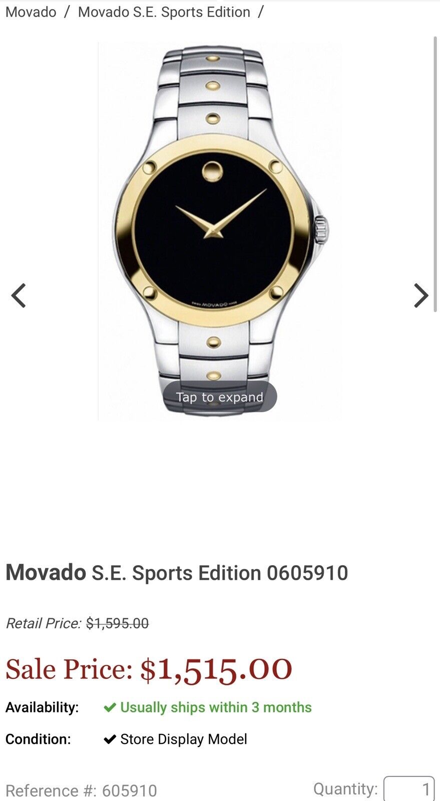 Movado S.E Sports Edition Quartz Mens Watch 40mm Swiss made , Perfect, 2/Tone - Grab A Watch Co