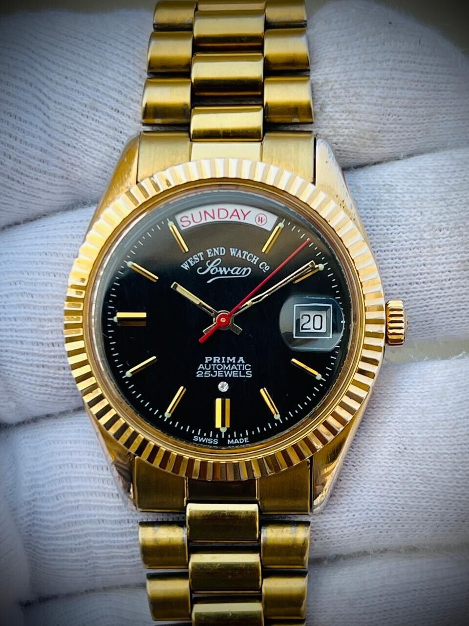 NOS West End Co President Gold Plated Black 38mm Day/Date Automatic Mens Watch - Grab A Watch Co