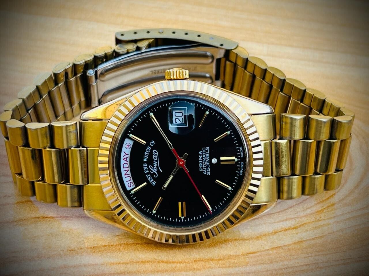 NOS West End Co President Gold Plated Black 38mm Day/Date Automatic Mens Watch - Grab A Watch Co