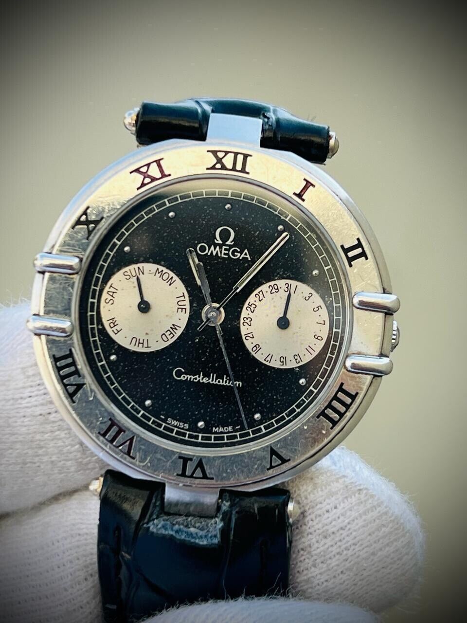 Omega Constellation Quartz Black Galaxy Dial Roman Bezel Watch Swiss Made 34mm - Grab A Watch Co