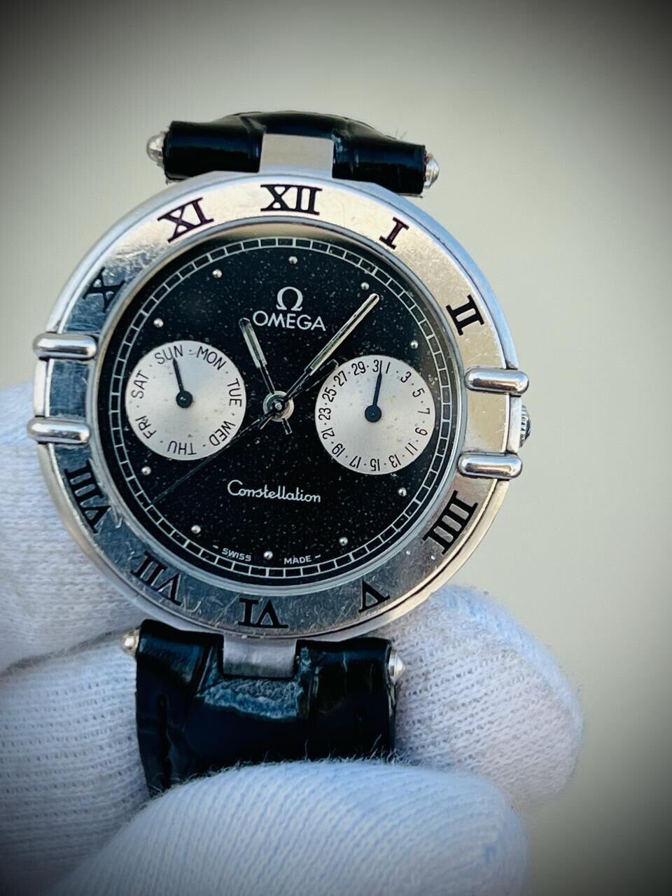 Omega Constellation Quartz Black Galaxy Dial Roman Bezel Watch Swiss Made 34mm - Grab A Watch Co