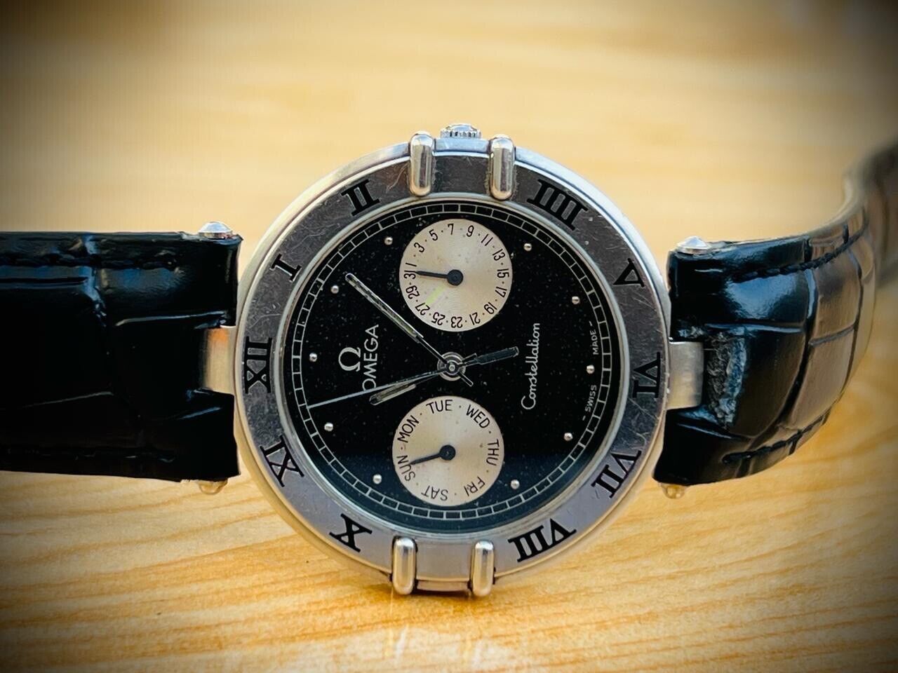 Omega Constellation Quartz Black Galaxy Dial Roman Bezel Watch Swiss Made 34mm - Grab A Watch Co