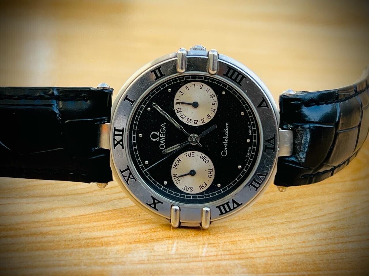 Omega Constellation Quartz Black Galaxy Dial Roman Bezel Watch Swiss Made 34mm - Grab A Watch Co