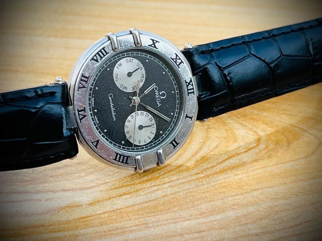 Omega Constellation Quartz Black Galaxy Dial Roman Bezel Watch Swiss Made 34mm - Grab A Watch Co