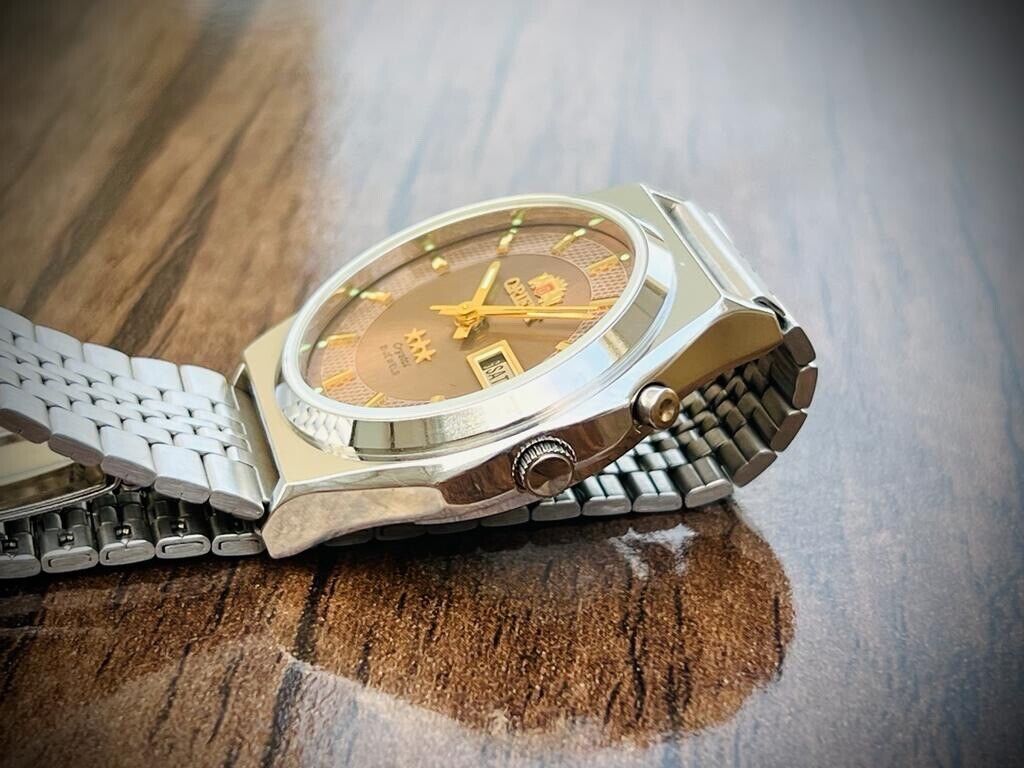 Orient 3 Star Crystal 21 Jewels Brown Dial, Perfect Mens Watch 35mm, Open Back - Grab A Watch Co