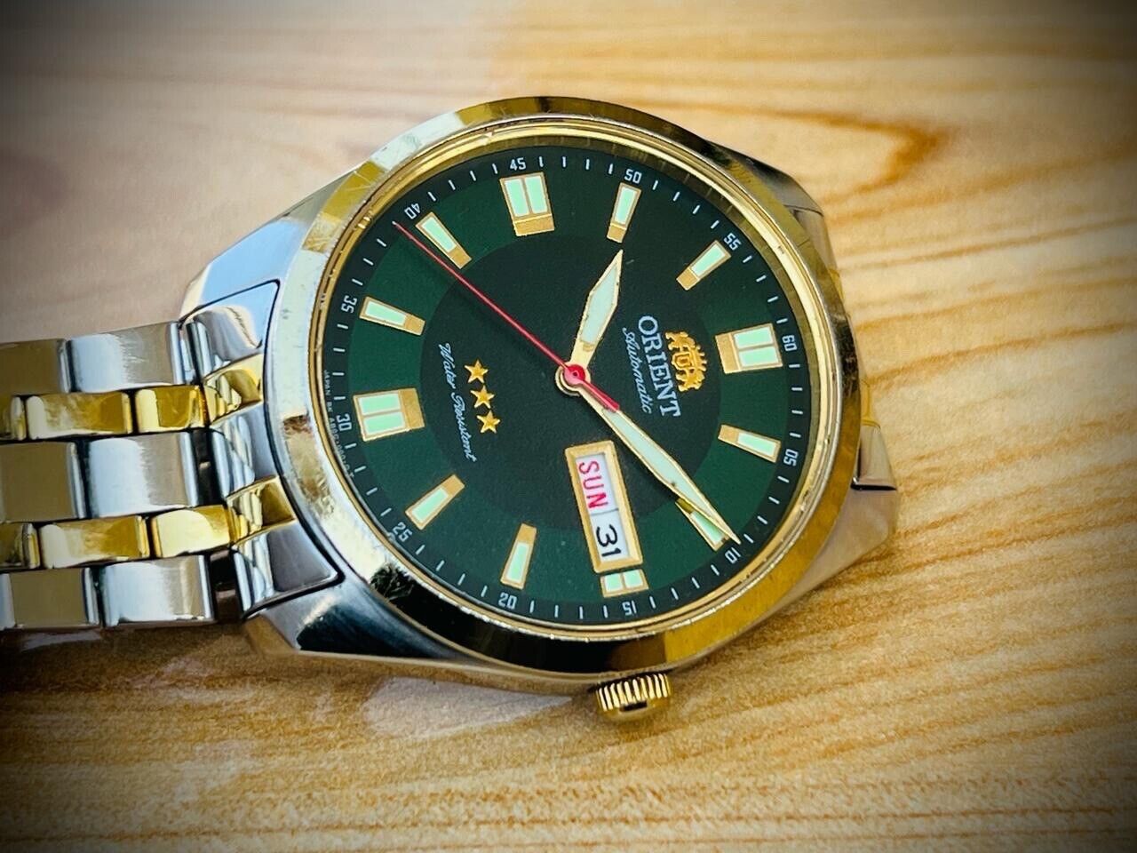 Orient 3 Star Green Dial 2/Tone Automatic Mens Watch 40mm, Rare Colour, Japan - Grab A Watch Co