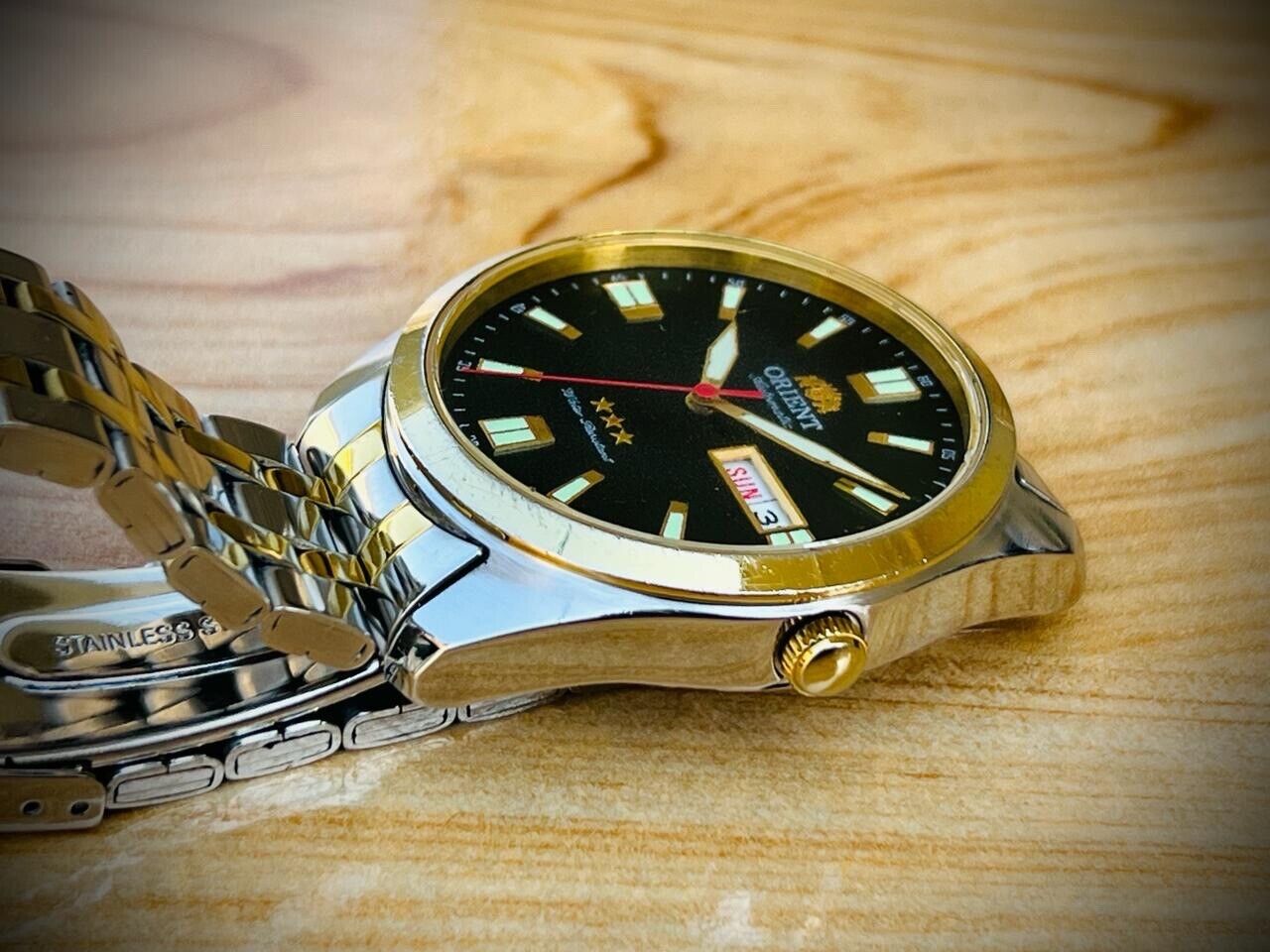 Orient 3 Star Green Dial 2/Tone Automatic Mens Watch 40mm, Rare Colour, Japan - Grab A Watch Co