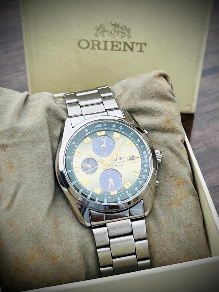 ORIENT Chronograph 10Bar Sporty Neo Seventies Horizon Green Dial Mens Watch 42mm - Grab A Watch Co