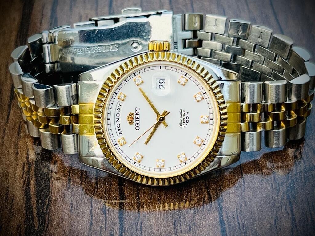 Orient President 100m Diamond Dial Jubilee Mens Watch Automatic 2/Tone 35mm - Grab A Watch Co