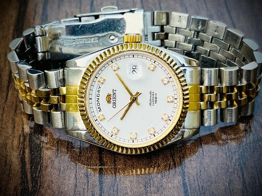 Orient President 100m Diamond Dial Jubilee Mens Watch Automatic 2/Tone 35mm - Grab A Watch Co