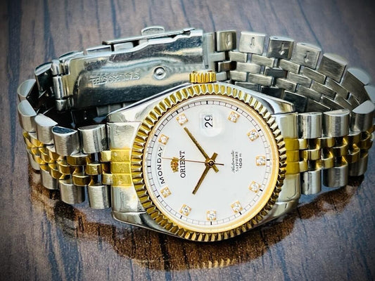 Orient President 100m Diamond Dial Jubilee Mens Watch Automatic 2/Tone 35mm - Grab A Watch Co