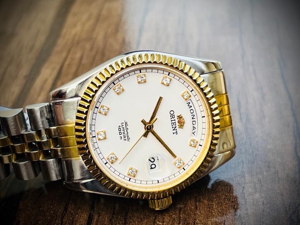 Orient President 100m Diamond Dial Jubilee Mens Watch Automatic 2/Tone 35mm - Grab A Watch Co