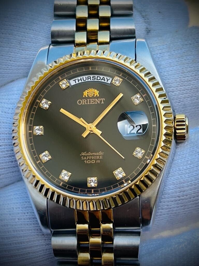 Orient President 100m Diamond Dial Jubilee Mens Watch Automatic 2/Tone 36mm - Grab A Watch Co