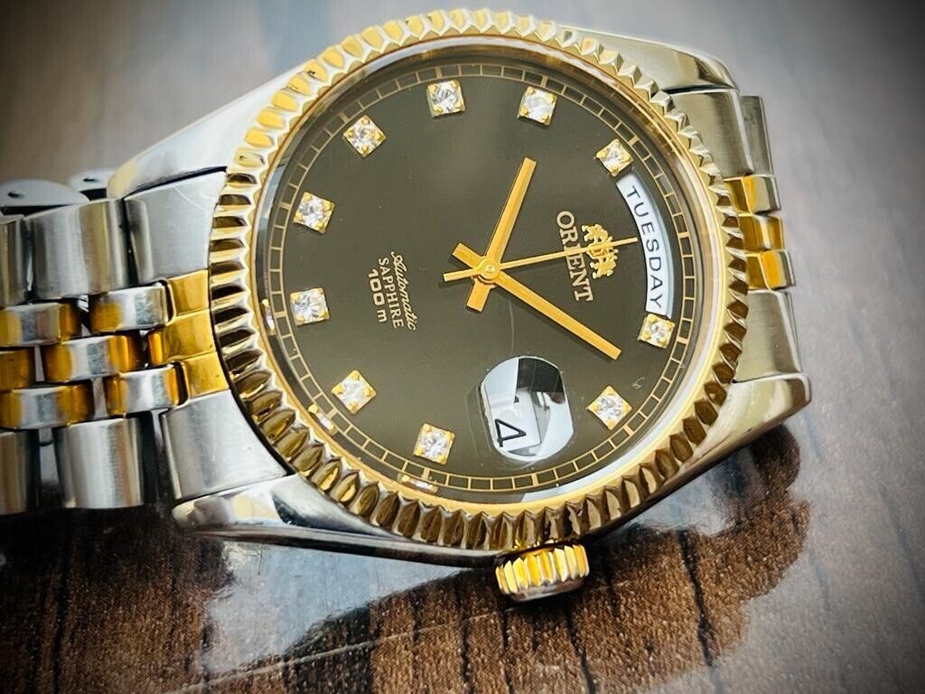 Orient President 100m Diamond Dial Jubilee Mens Watch Automatic 2/Tone 36mm - Grab A Watch Co