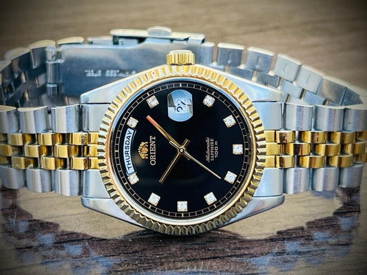 Orient President 100m Diamond Dial Jubilee Mens Watch Automatic 2/Tone 36mm - Grab A Watch Co