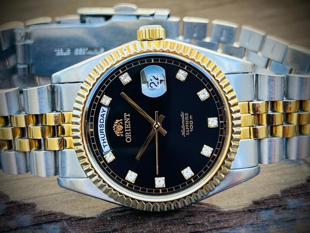 Orient President 100m Diamond Dial Jubilee Mens Watch Automatic 2/Tone 36mm - Grab A Watch Co
