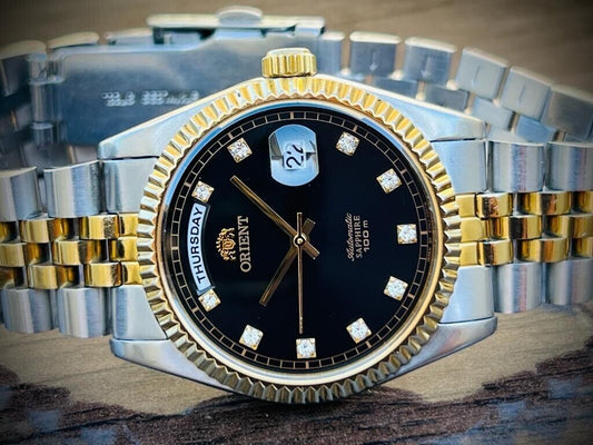 Orient President 100m Diamond Dial Jubilee Mens Watch Automatic 2/Tone 36mm - Grab A Watch Co